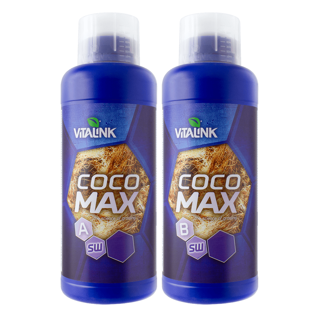 VITALINK Coco Max fertiliser bottles for healthy plant growth.