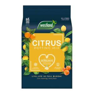 Citrus potting mix for healthy fruit plants, enriched with Seramis for optimal growth.