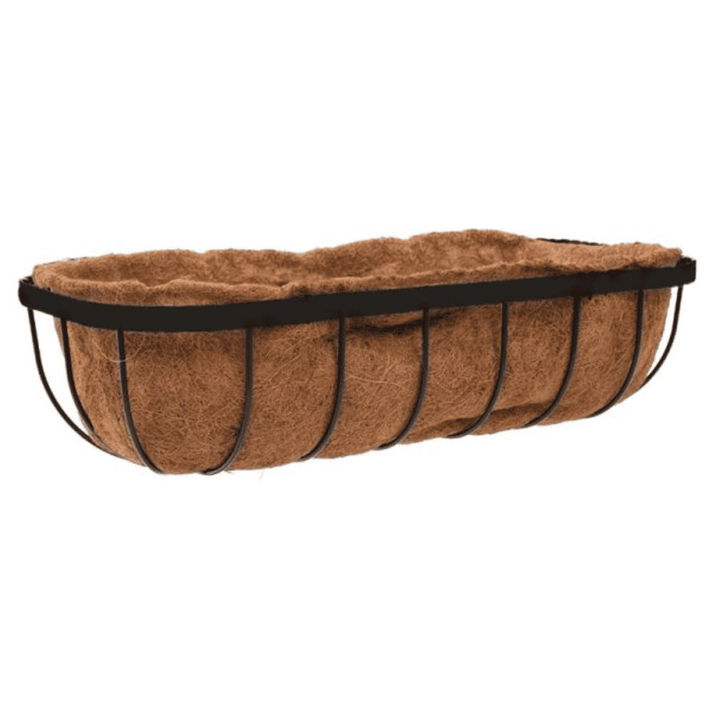 Faux flower bed with black metal frame and brown felt lining, perfect for gardening projects.