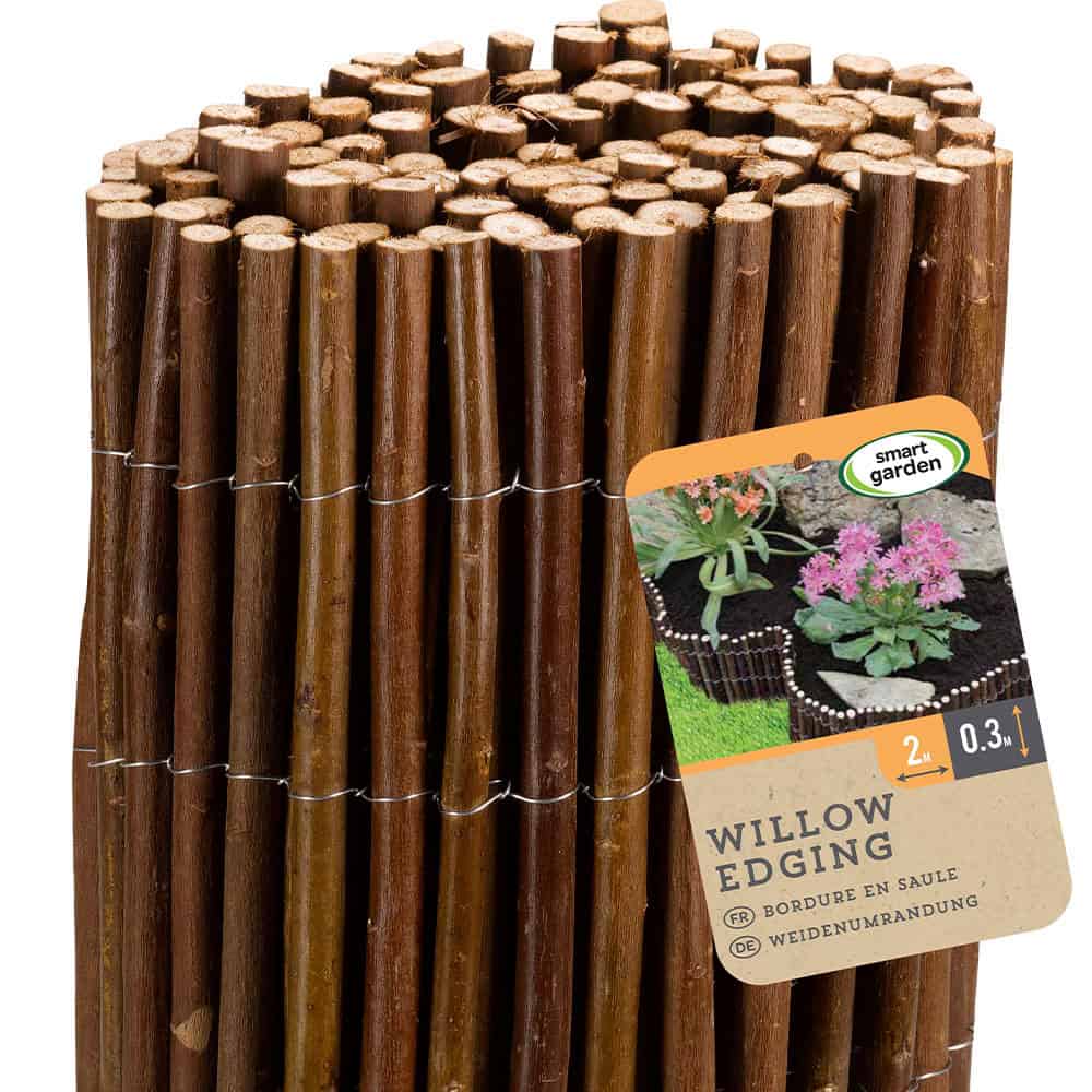 Wooden willow edging for garden borders, 2m long and 0.3m high, perfect for creating neat garden edges.