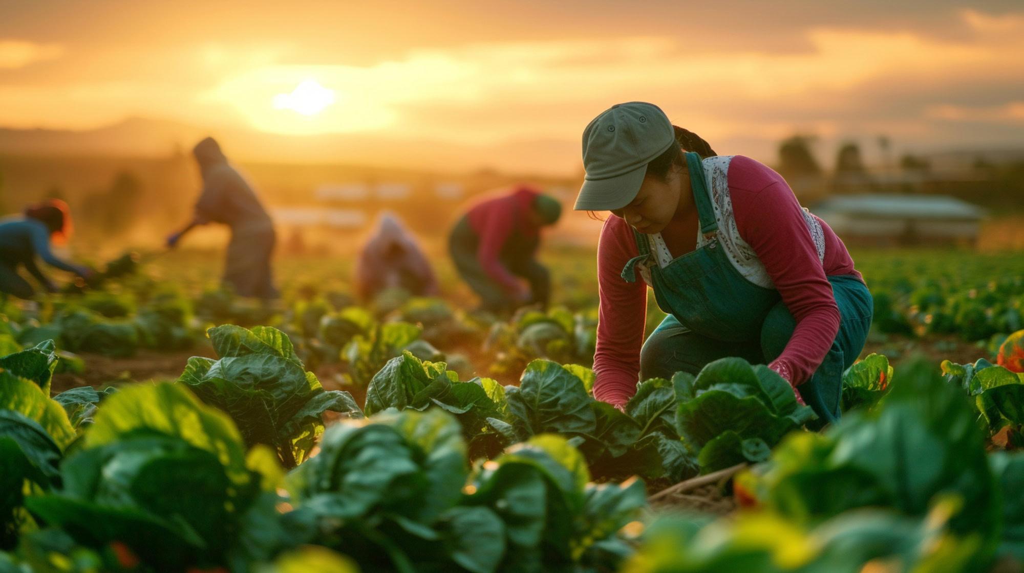 Lush vegetable garden at Bayton Horticulture Centre during sunset.