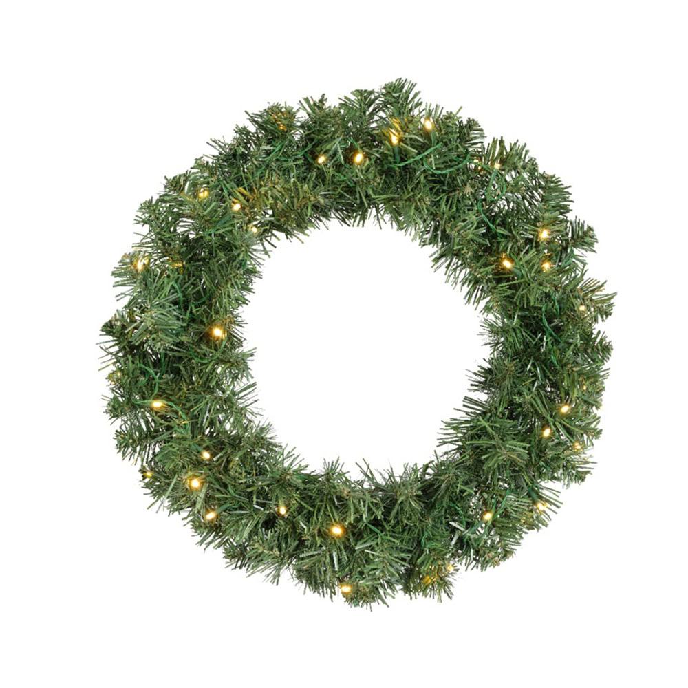 Green Christmas wreath with lights for garden decoration - Bayton Horticulture Centre.