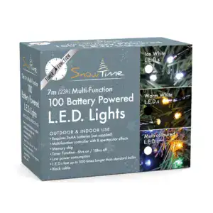 Battery Powered Christmas LED Lights with Multi-Function Options for Indoor & Outdoor Use.