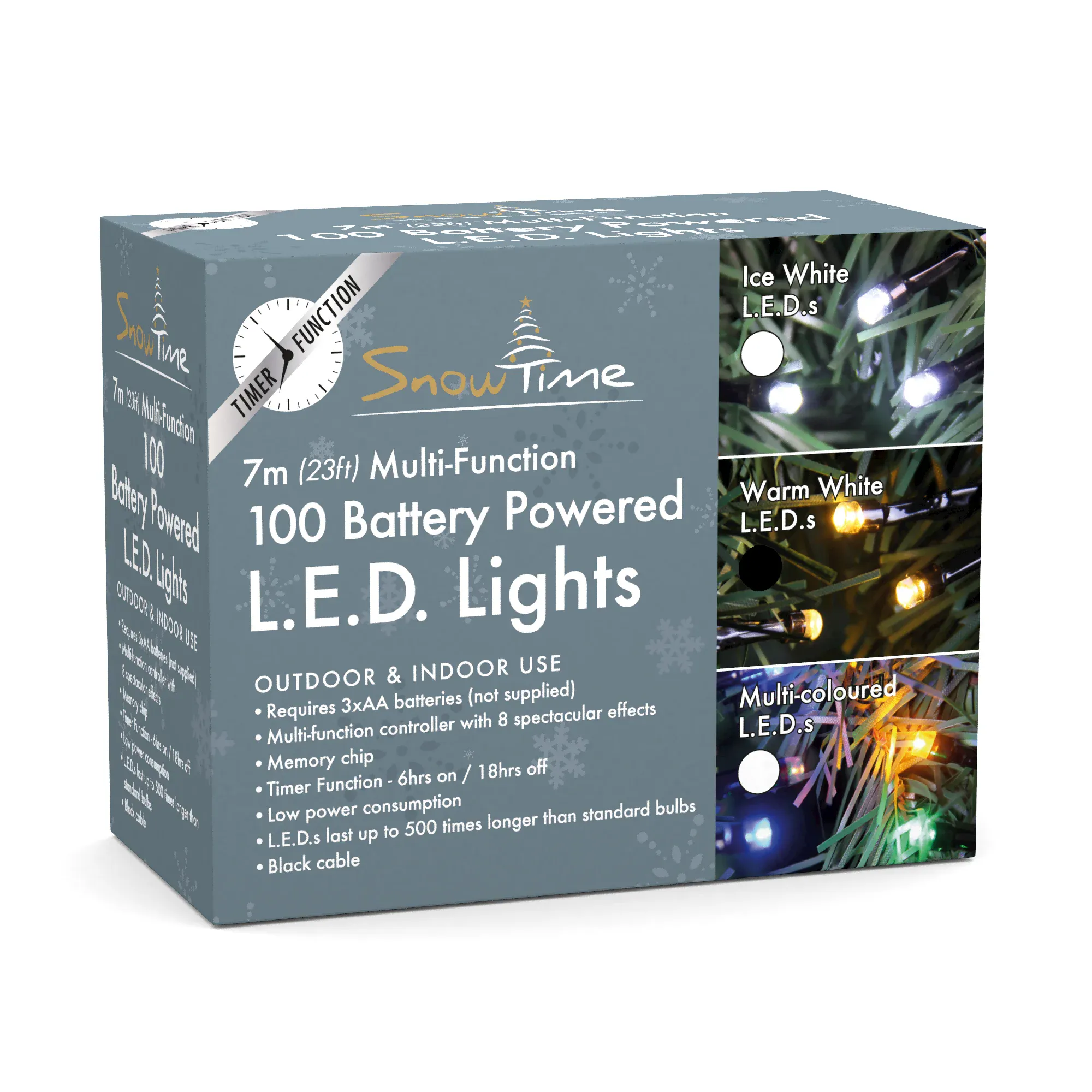 Battery Powered Christmas LED Lights with Multi-Function Options for Indoor & Outdoor Use.