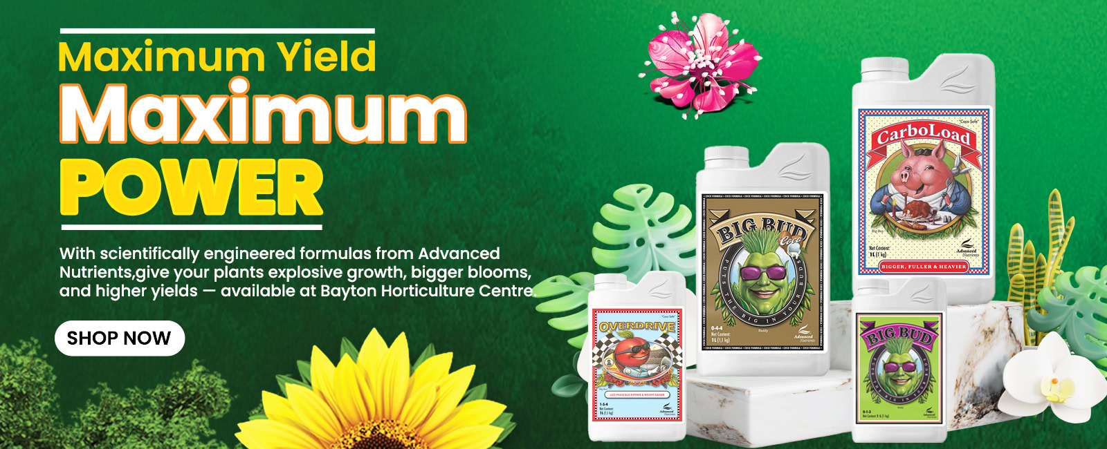 Fertiliser products for maximum plant growth at Bayton Horticulture Centre.