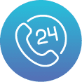White outline of a phone handset with the number 24 inside a circle on a blue gradient, representing Black Diamond Experts’ 24-hour phone service.