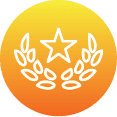 White outline of a star above two laurel branches on an orange-yellow gradient circle background, representing the excellence and service of Black Diamond Experts.