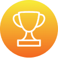 A white trophy icon is centered on a yellow-orange gradient circular background, symbolizing achievement and excellence reminiscent of the high standards set by Black Diamond Experts.