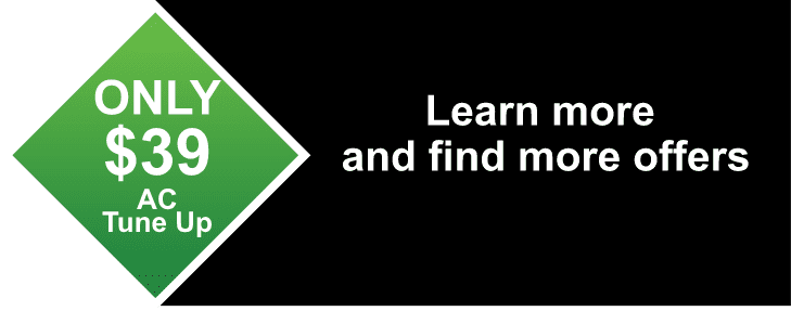 Green diamond-shaped sign reads "ONLY $39 AC Tune Up" next to text "Learn more and find more offers from Black Diamond Experts" on a black background.