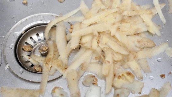 Potato peels and scraps lie in a stainless steel sink by the drain—reminding you Black Diamond Experts are ready 24/7 to help.