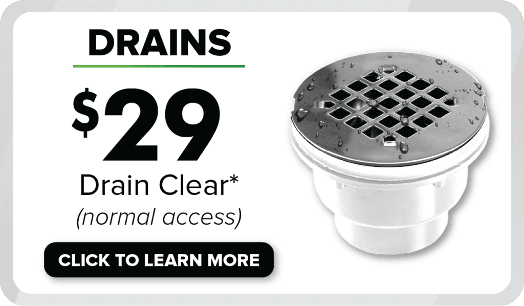 Ad for Black Diamond Experts: close-up of a wet metal drain cover. "Drains $29 Clear—trusted 24/7 service. Save with coupons.