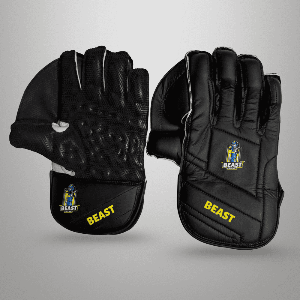 Men Leather Wicket Keeping Gloves | Black - Image 3