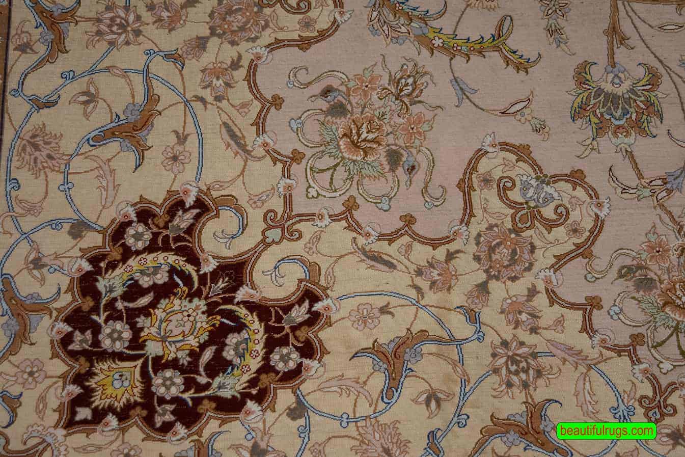 Oversized rug, beautiful handmade luxury Persian Isfahan rug in beige, gold, and maroon colors. Size 11.9x17.