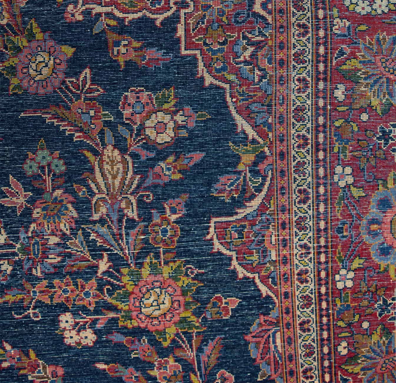 Handmade Vintage Rug, Antique Persian Kashan Rug, Navy Blue Rug. Size 4.4x7.