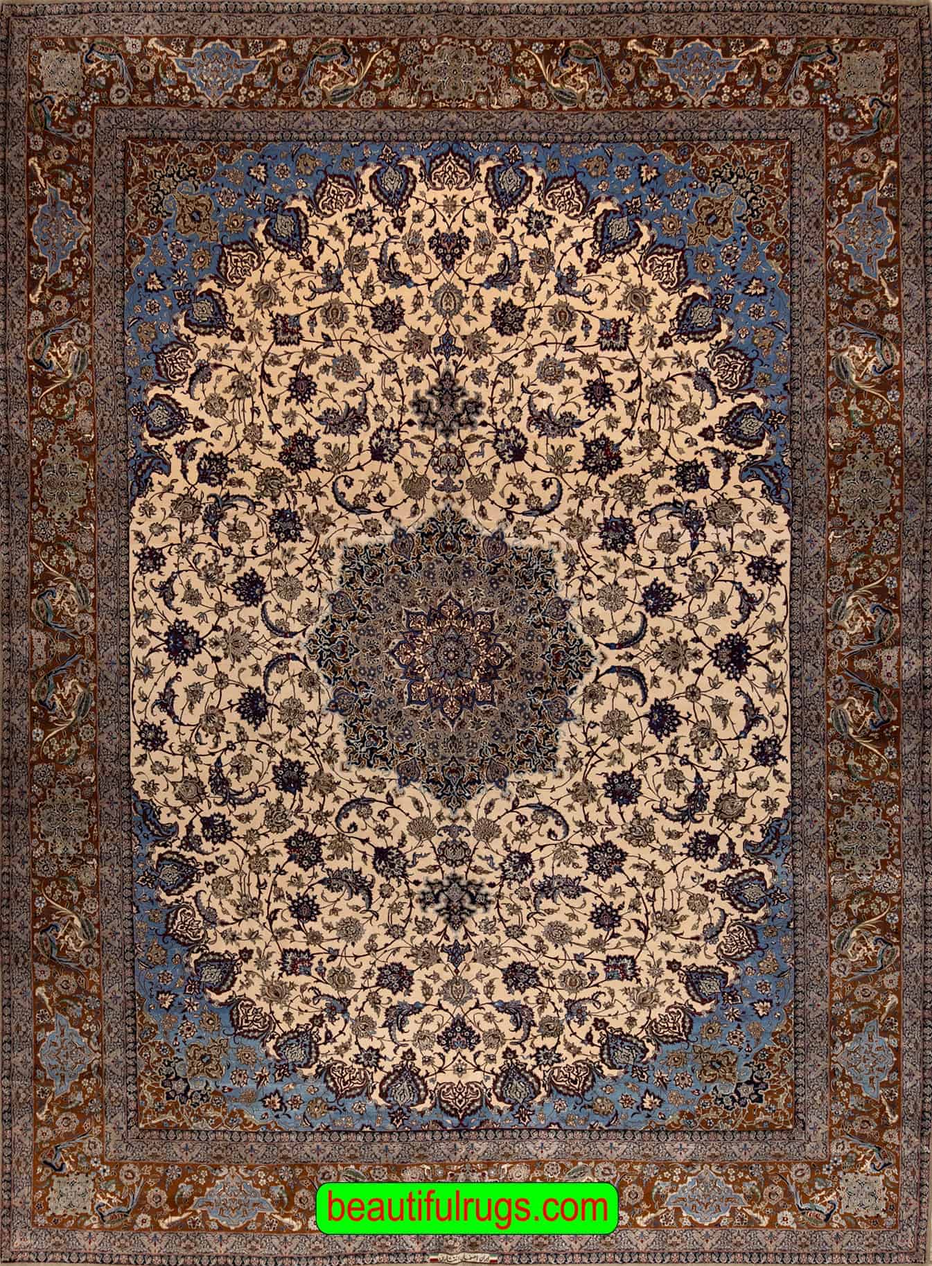 Old Isfahan Rug, Fine Quality Persian Isfahan Rug, Living Room Rug. Rug size 10.1x14.