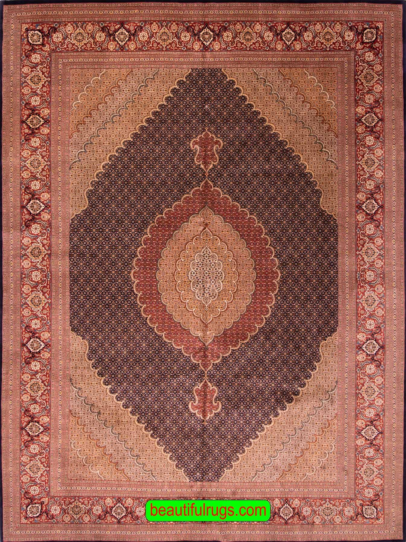 Persian Tabriz rug, navy blue and rustic red. Size 8.6x11.3