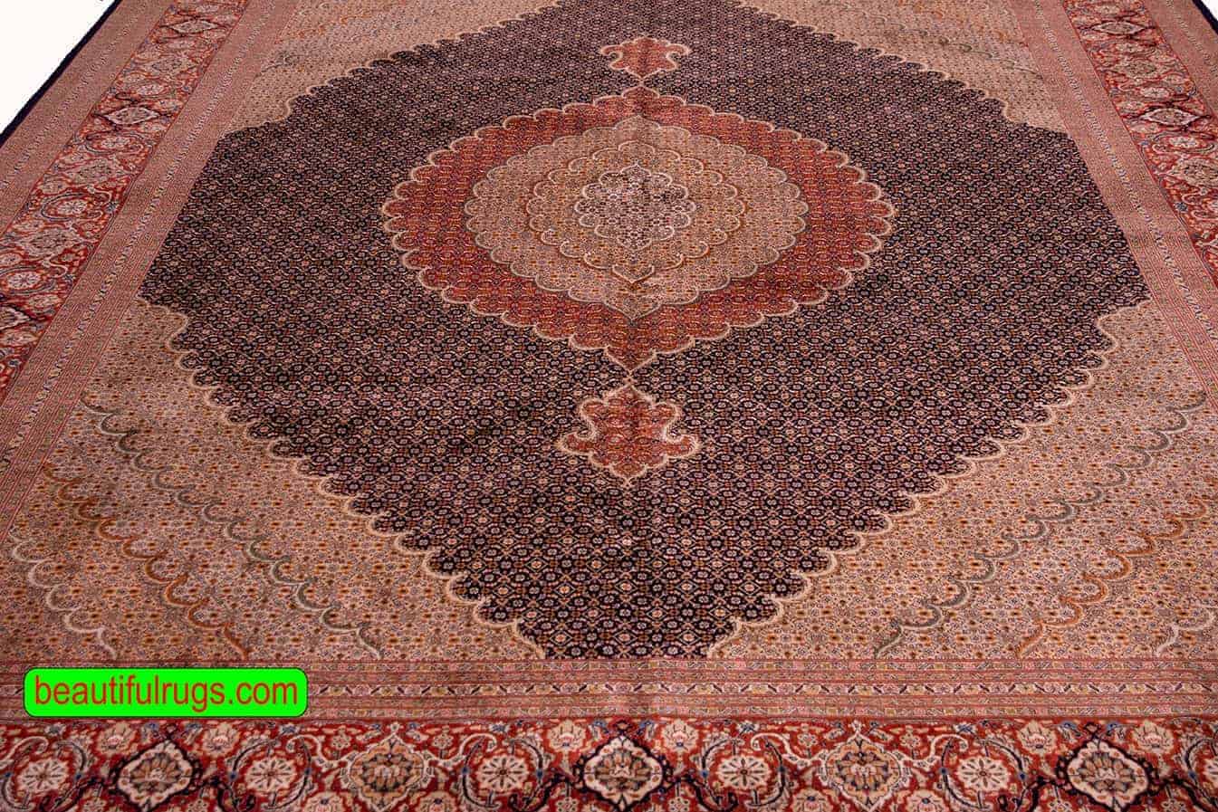 2292- Beautiful Persian Tabriz rug made in Iran, navy blue and rustic red colors. Size 8.6 x 11.3. 