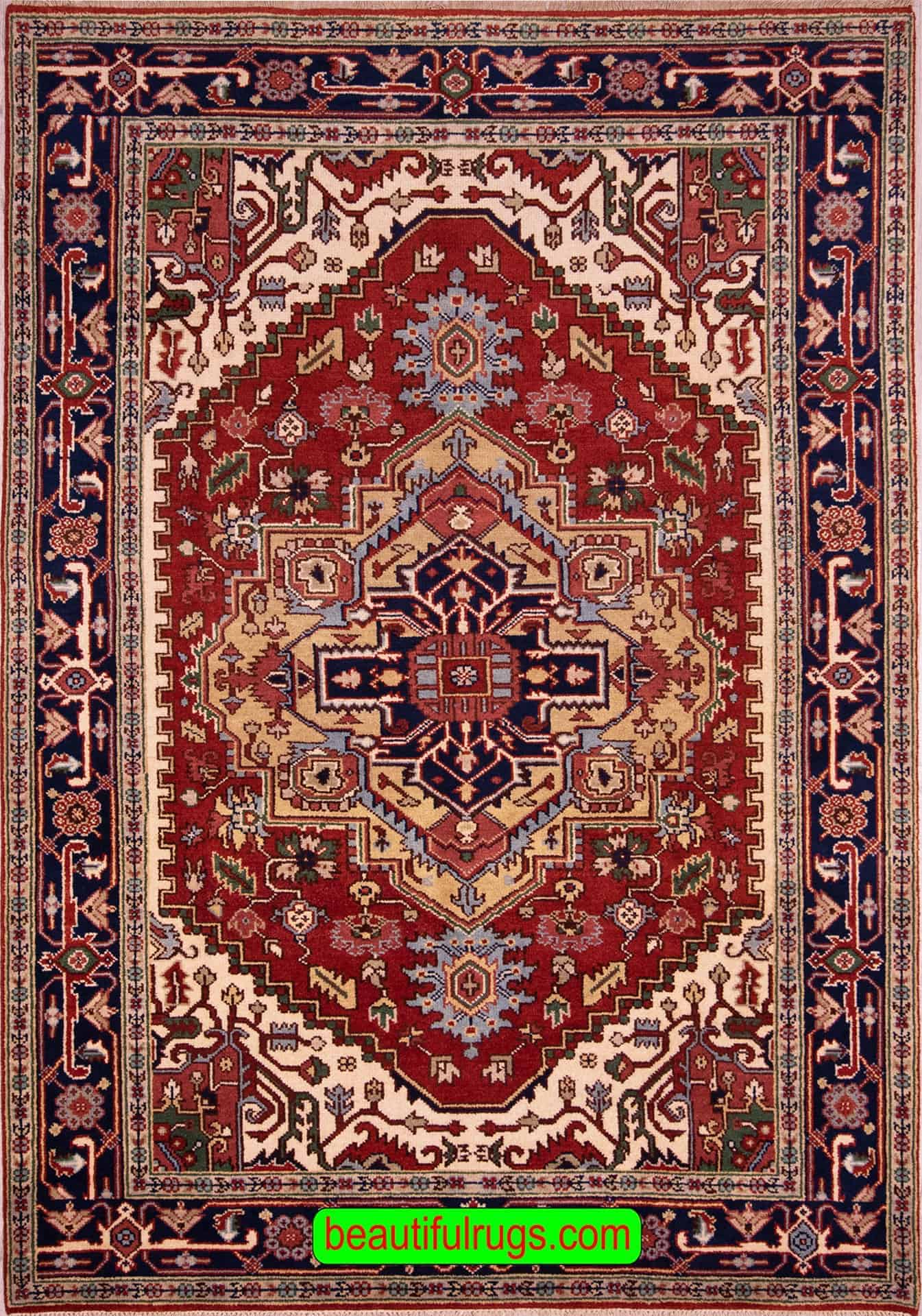 Hand Knotted Wool Rug, Serapi Design Indian Rug, size 6x8.10