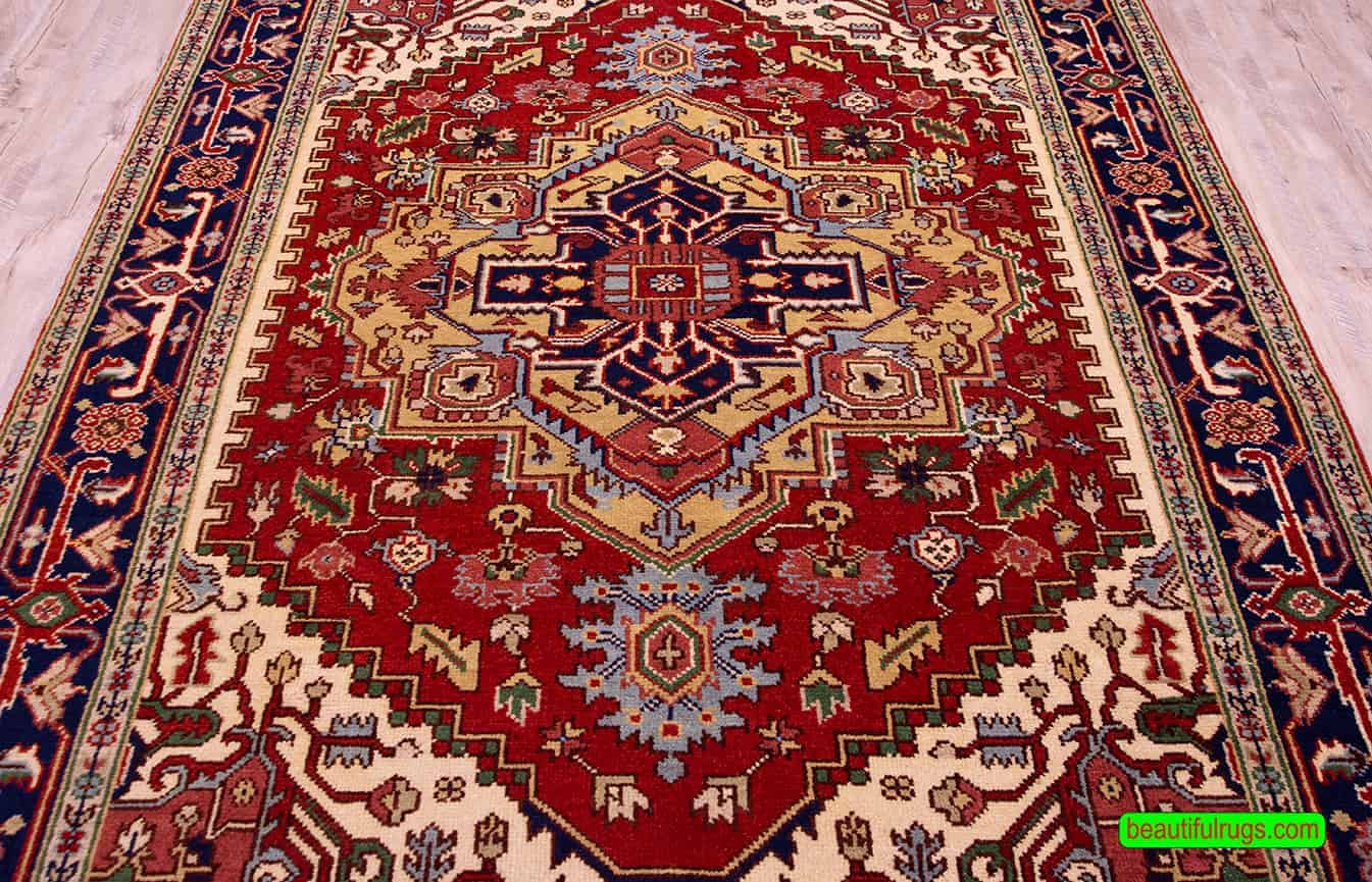 Hand Knotted Wool Rug, Serapi Design Indian Rug, size 6x8.10