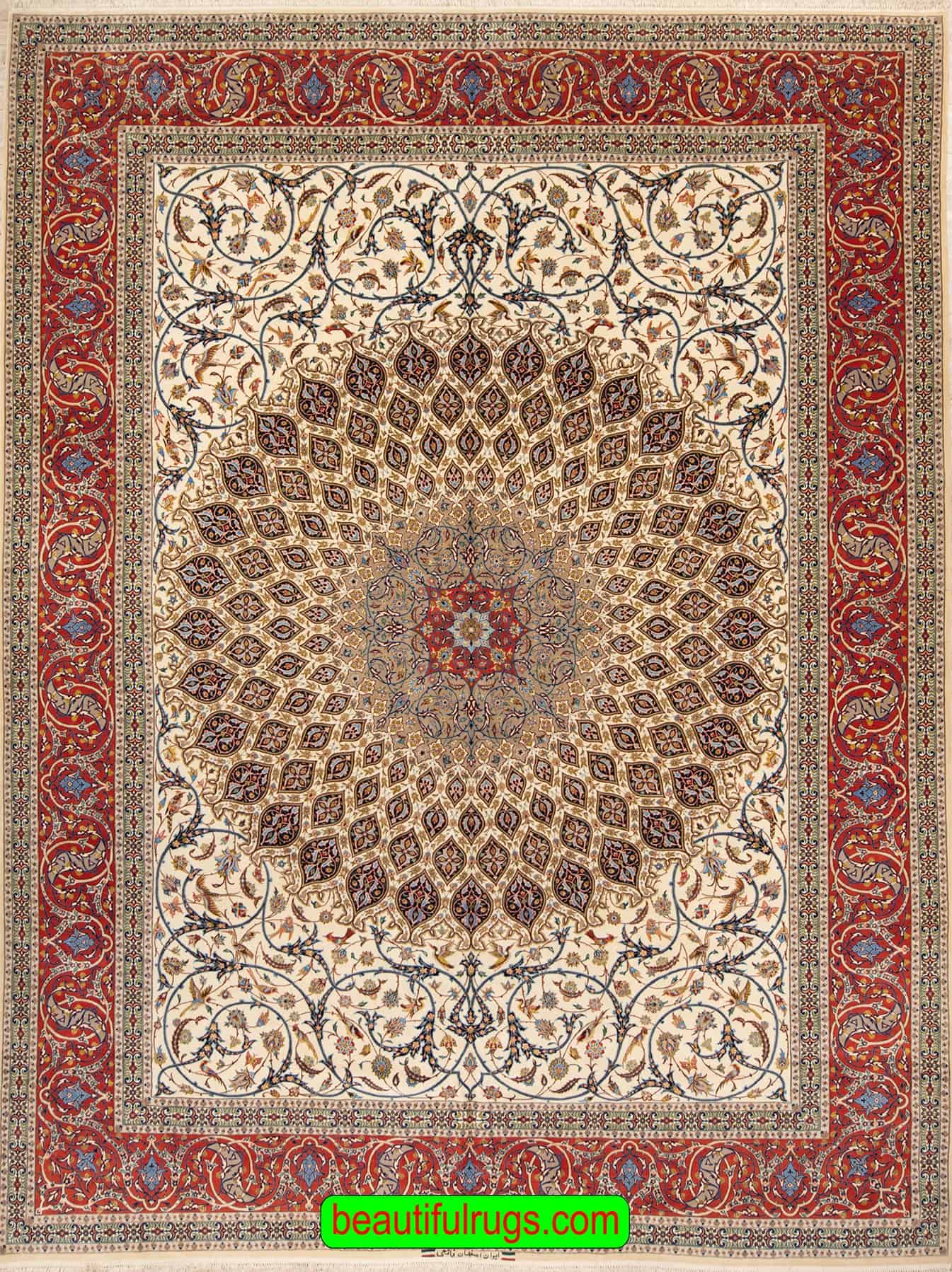 Handmade Persian Isfahan rug made from kork wool and silk, fine quality curvilinear Dome design. Size 10.2x13.7.