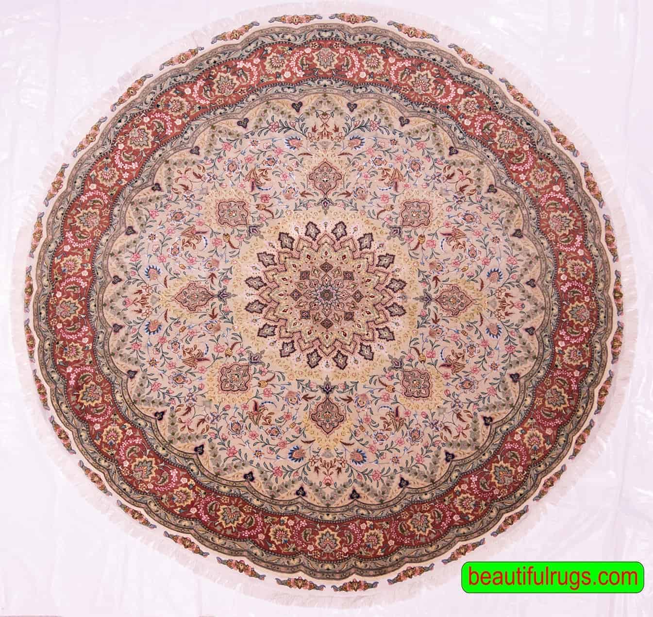 2454- Round rug, handmade Persian Tabriz wool and silk rug. Size 6.8x6.8.