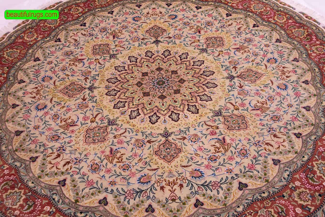 2454- Round rug, handmade Persian Tabriz wool and silk rug. Size 6.8x6.8.