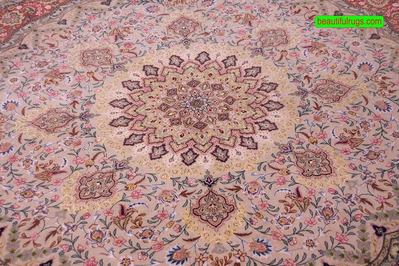 2454- Round rug, handmade Persian Tabriz wool and silk rug. Size 6.8x6.8.