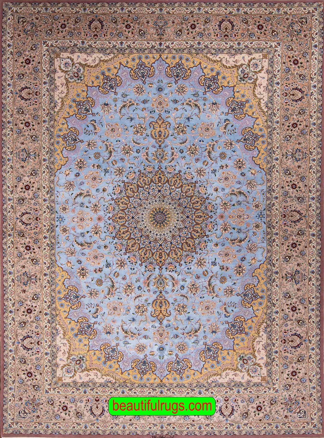 2458- Persian Rug, Blue Color Persian Isfahan Rug, Persian Silk Rug. Size 8.5x12.5.