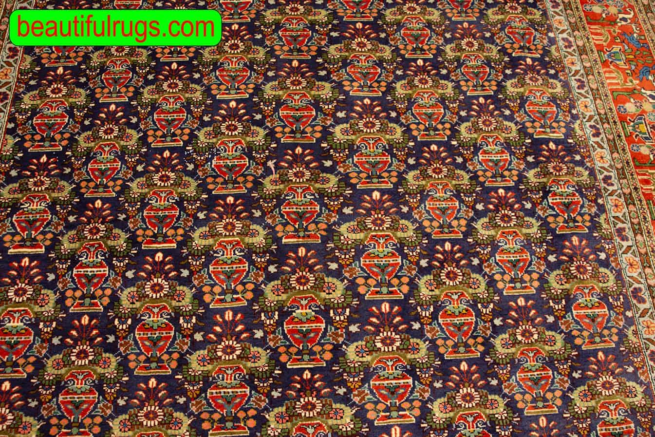 Zelle Sultan Design Rug, Handmade Persian Tabriz Rug, Old Rug. Size 6.8x9.9.