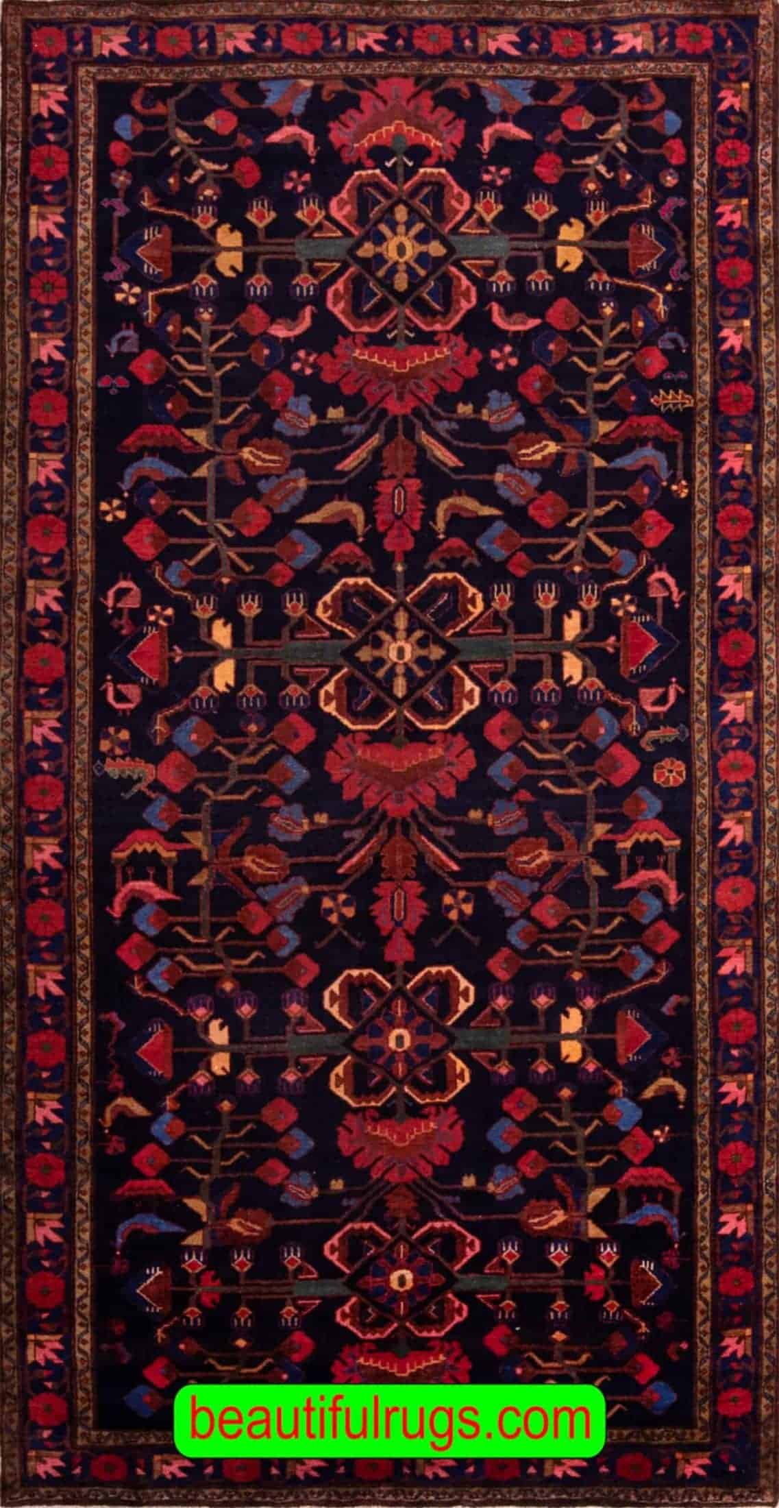 5 foot wide runner, handmade Persian Hamadan runner rug in blue color made from Wool. Size 5.3x10.3.