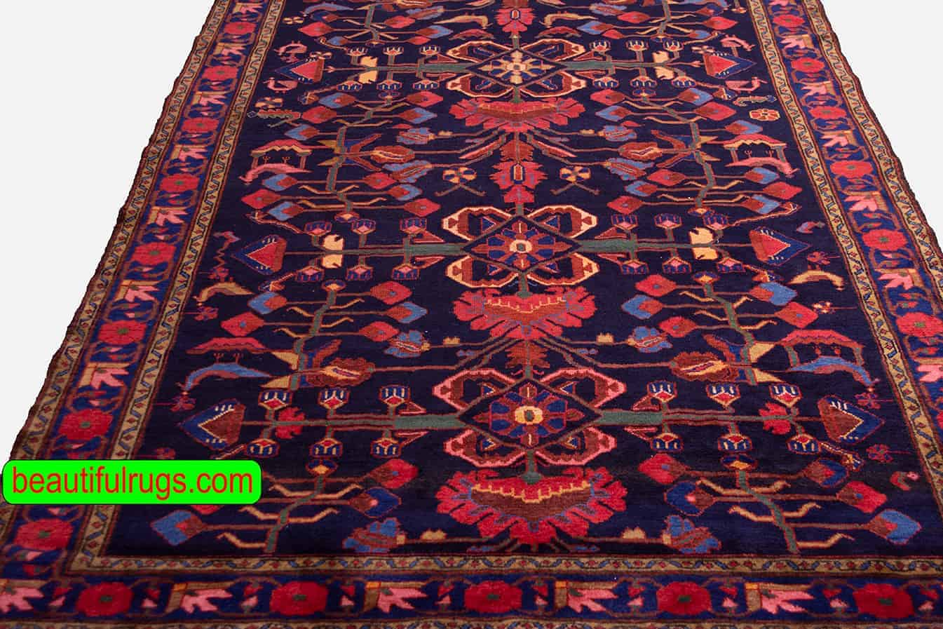 5 foot wide runner, handmade Persian Hamadan runner rug in blue color made from Wool. Size 5.3x10.3.