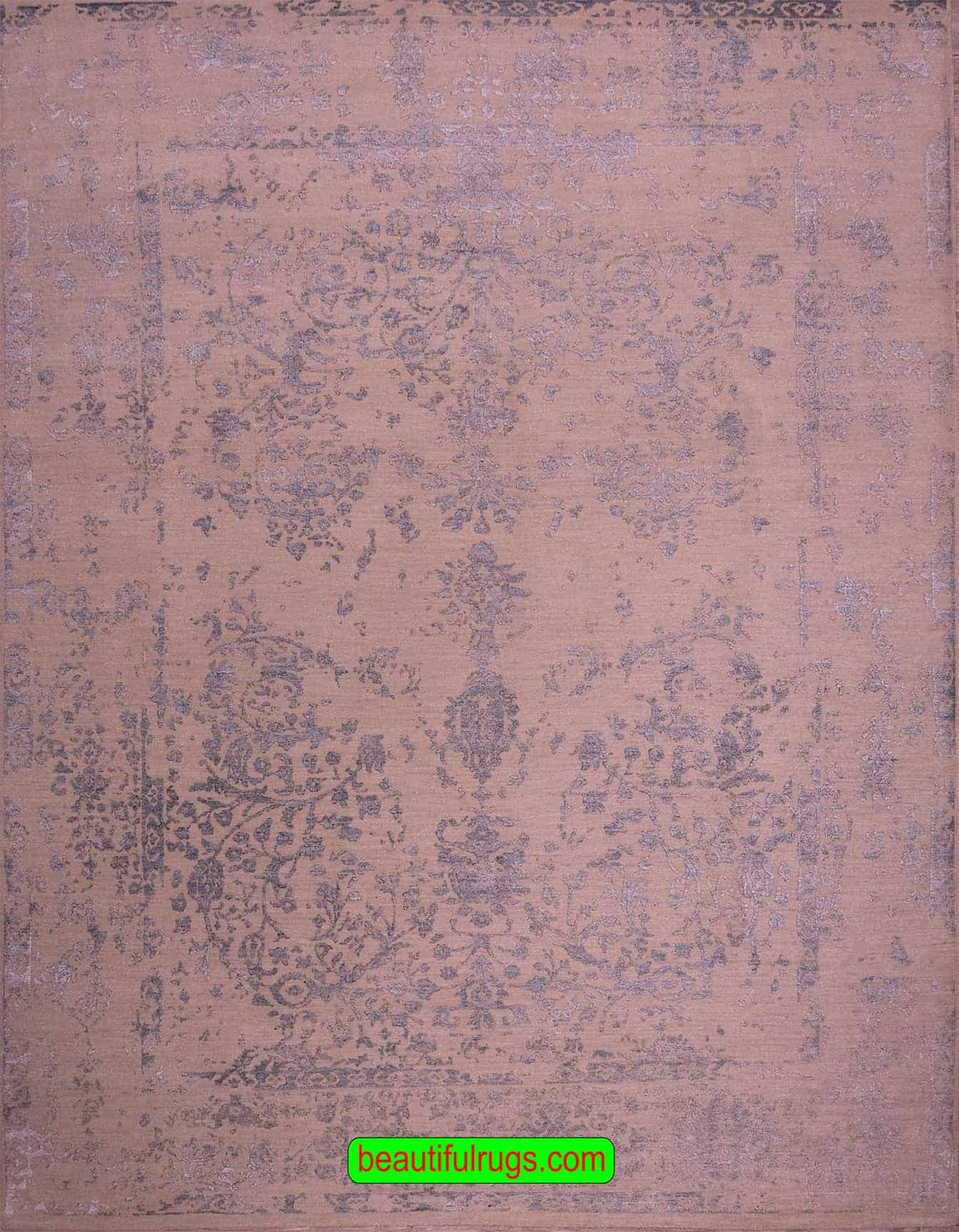 5074- Handmade floral modern rug with pastel and jasmine colors. Size 8x10.3.