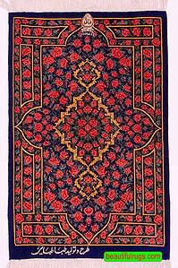 Persian silk rug, fine quality hand knotted pure silk rug.in royal blue, red, gold, and rose colors. size 1.8x2.7.