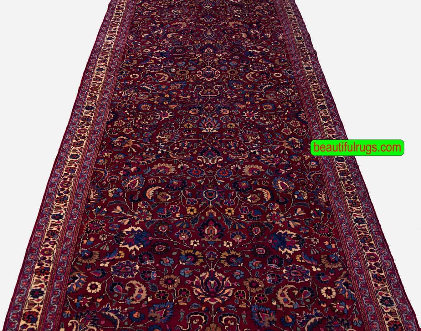 2553- 4 ft wide hallway runner, Persian Mashad runner made of wool. Size 4.3x10.5