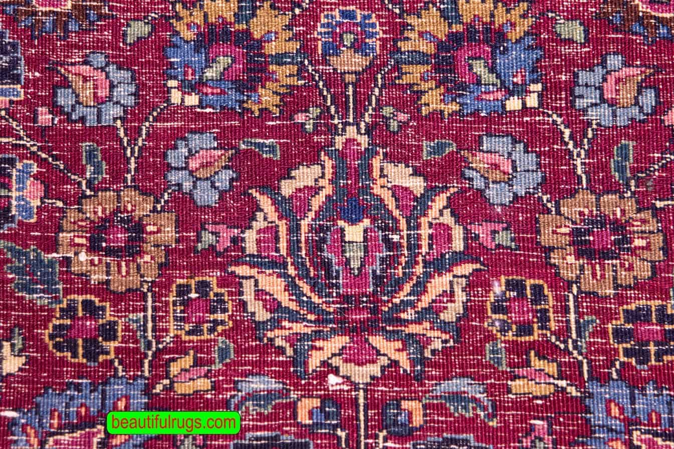 2553- 4 ft wide hallway runner, Persian Mashad runner made of wool. Size 4.3x10.5. Backside image.