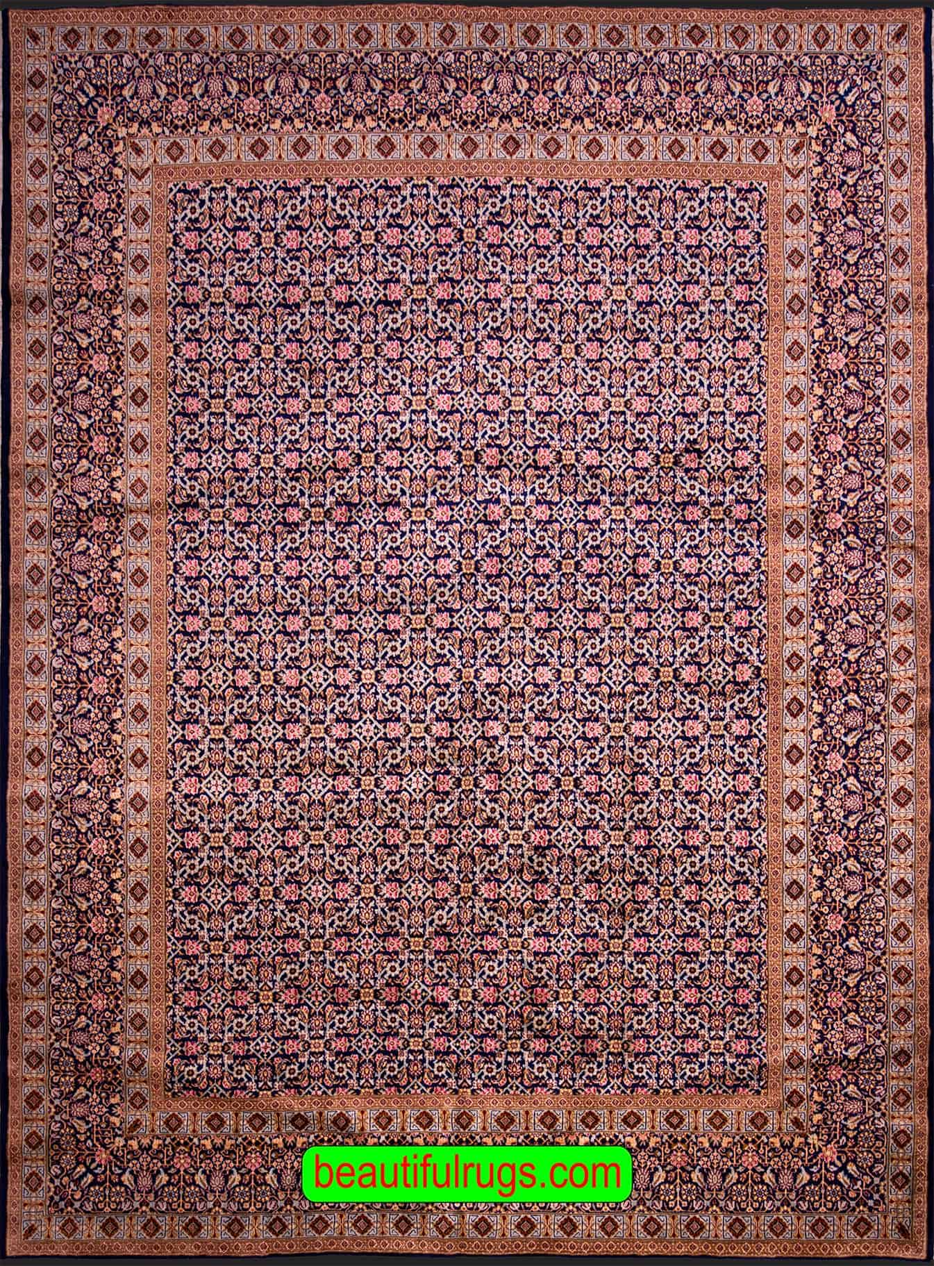 10x12 rug, hand knotted Persian Kerman rug, allover design rug in navy blue color.