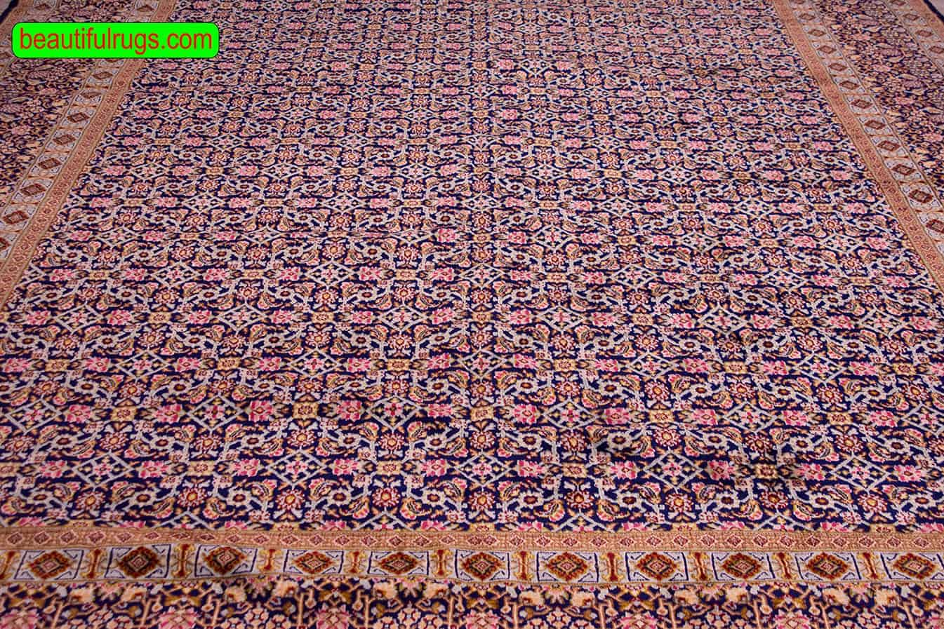 10x12 rug, hand knotted Persian Kerman rug, allover design rug in navy blue color.