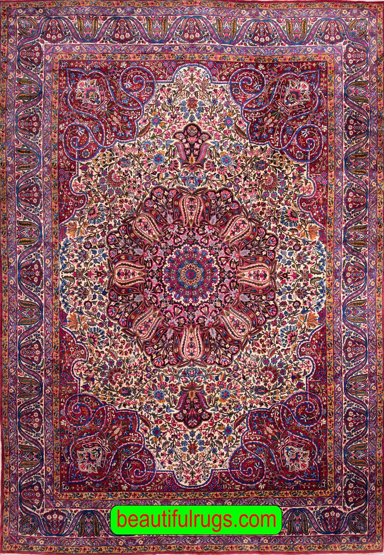 Beautiful Persian Yazd carpet, highly intricate handwoven wool carpet in beige color. Size 9.8x13.6