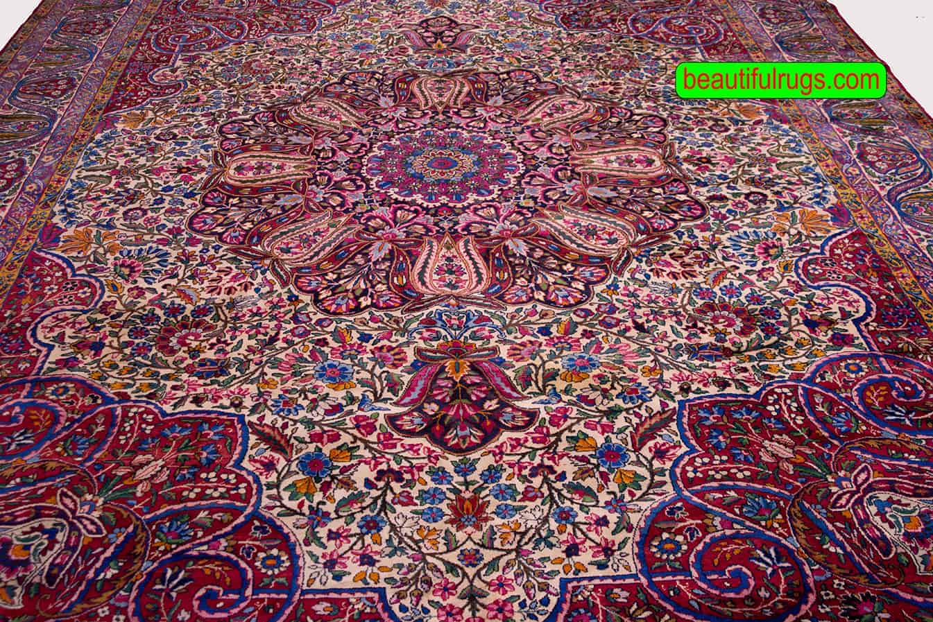Beautiful Persian Yazd carpet, highly intricate handwoven wool carpet in beige color. Size 9.8x13.6