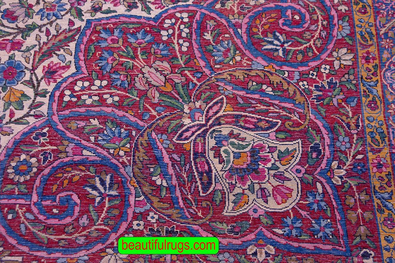 Beautiful Persian Yazd carpet, highly intricate handwoven wool carpet in beige color. Size 9.8x13.6