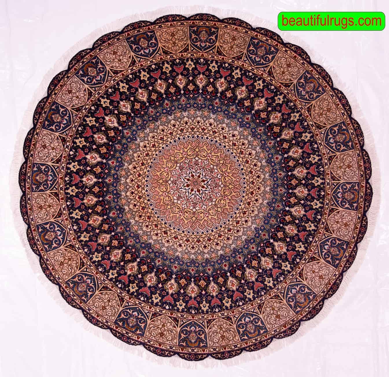 2615- 6 foot round rug made from wool and silk, beautiful handmade Persian round rug from Tabriz. Actual rug size is 6.7x6.7.