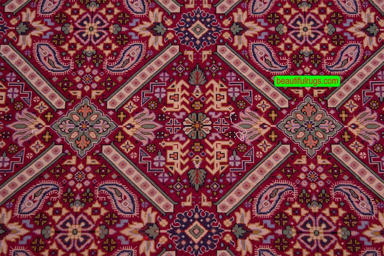 14 foot runner, handmade Persian Qum hallway runner rug in allover design and red color throughout the runner.