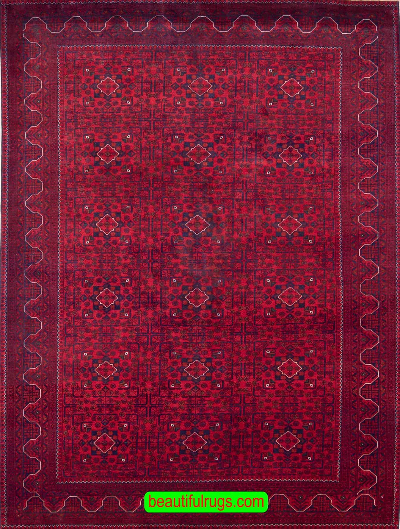 Red Color Tribal Rug, Hand Knotted Wool Rug with Rich red color. Size 6.6x9.6