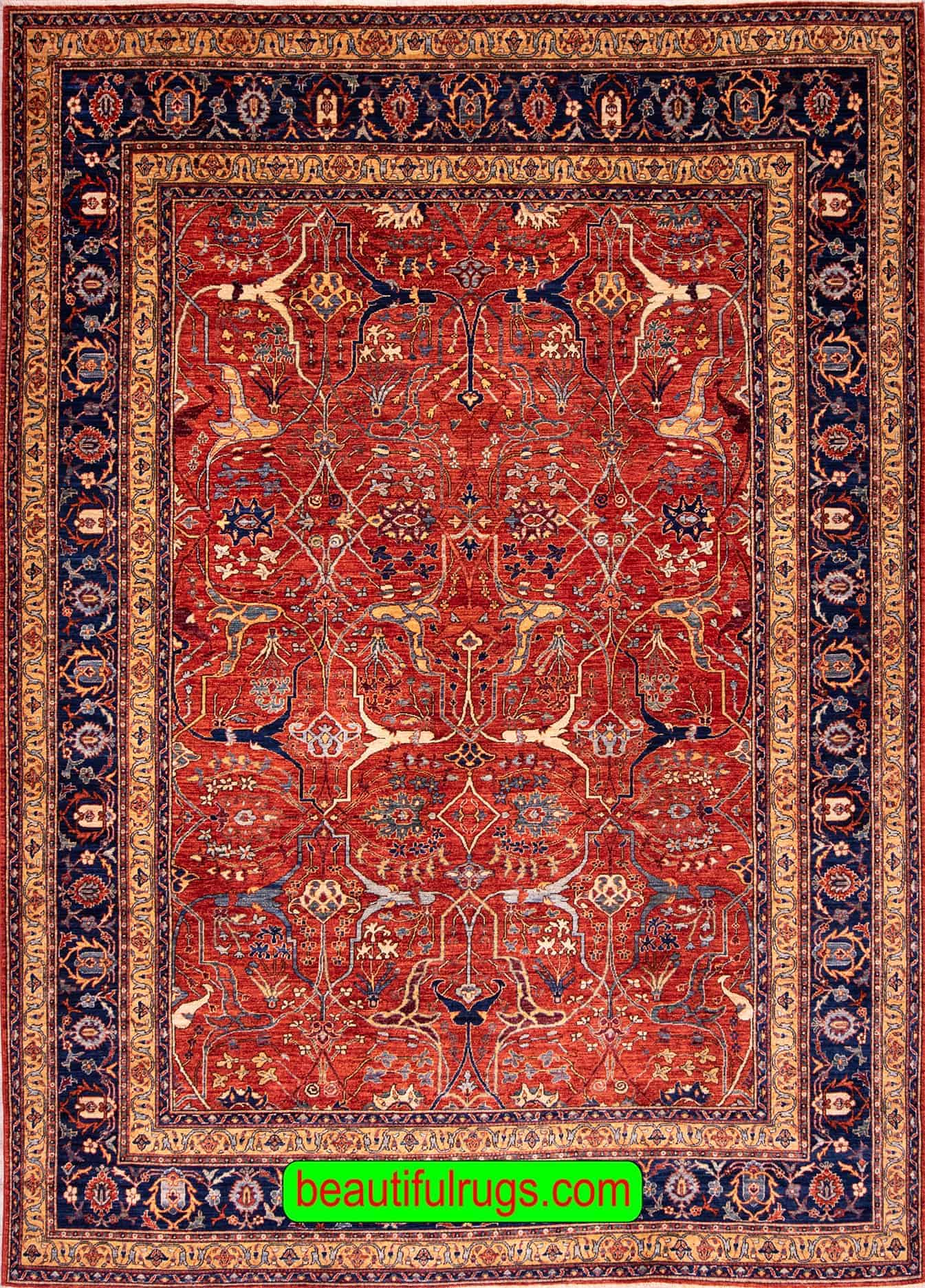 7340- Serapi Design Rug, Orange Red with Blue Color Rug