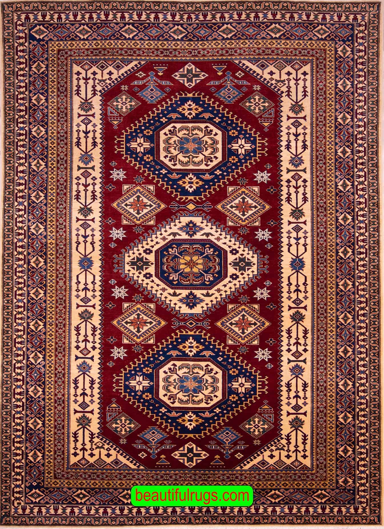 Super Kazak Carpet, Caucasian Style Oriental Carpet Pattern, size 6.10x9.9