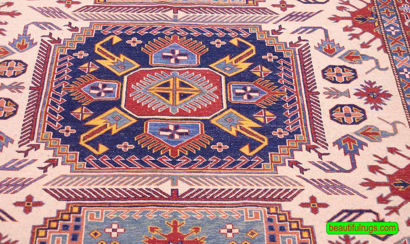 Hand Woven Oriental Rug, Geometric Caucasian Rug, size 7.1x10.5