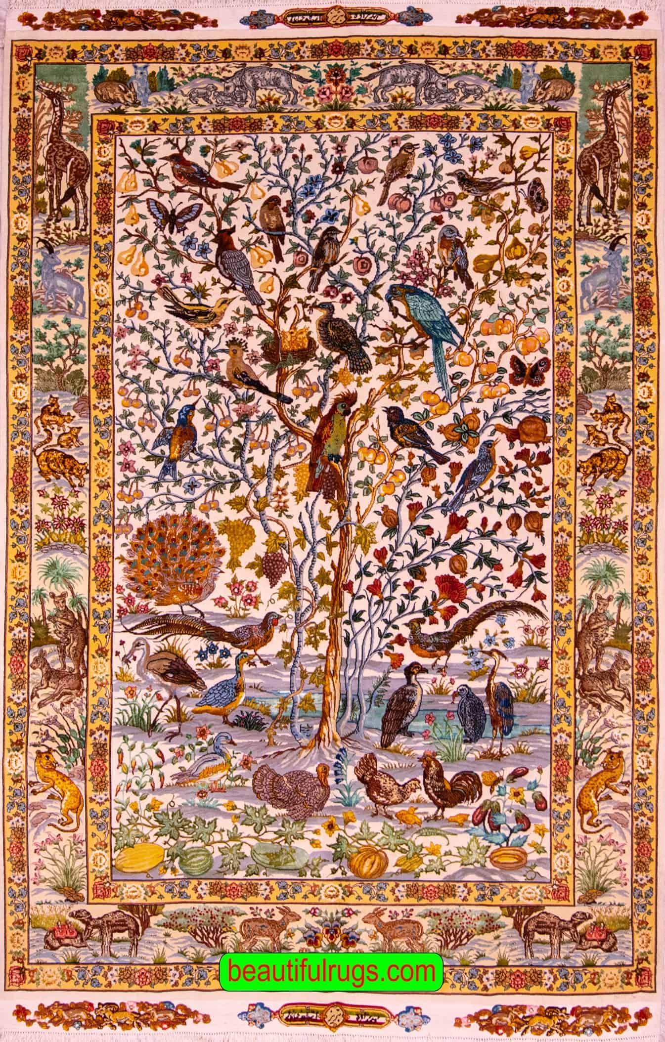 2745- Beautiful Bird rug, high quality handmade Persian wool and silk rug for sale in our rug gallery. Rug size 4.7 x 6.7. 