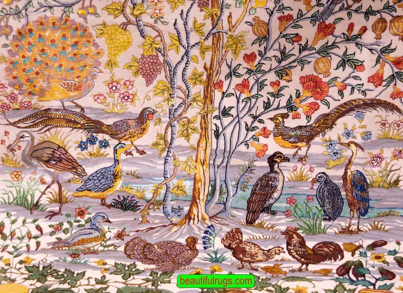 2745- Beautiful Bird rug, high quality handmade Persian wool and silk rug for sale in our rug gallery. Rug size 4.7 x 6.7. Backside image.