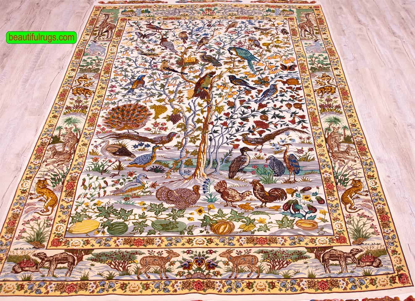 2745- Beautiful Bird rug, high quality handmade Persian wool and silk rug for sale in our rug gallery. Rug size 4.7 x 6.7. 