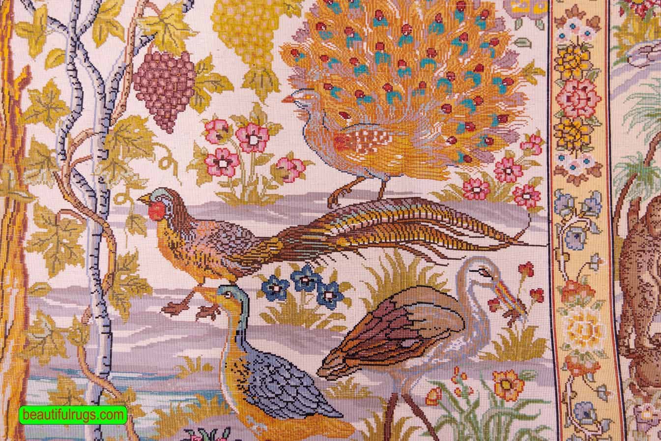 2745- Beautiful Bird rug, high quality handmade Persian wool and silk rug for sale in our rug gallery. Rug size 4.7 x 6.7. Backside image.